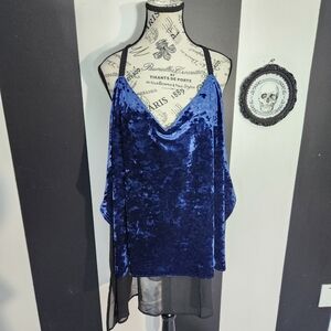 mblm Blue Velvet Cowl Neck Camisole with Sheer Hem